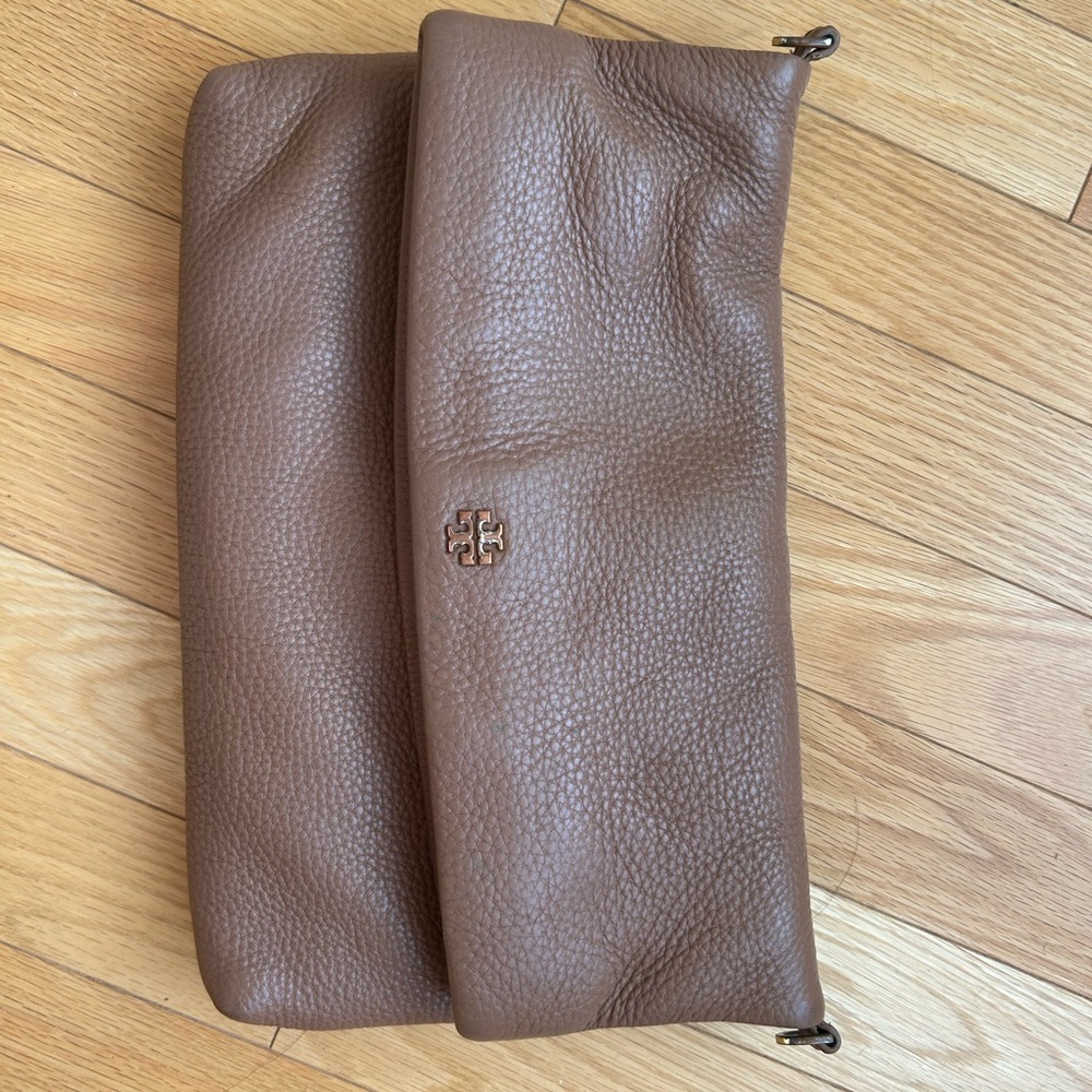 Tory Burch fold over crossbody beige bag
